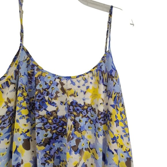BANANA REPUBLIC XS 100% Silk Maxi Dress Blue Yellow Floral Print Blouson Strap M - Picture 5 of 11